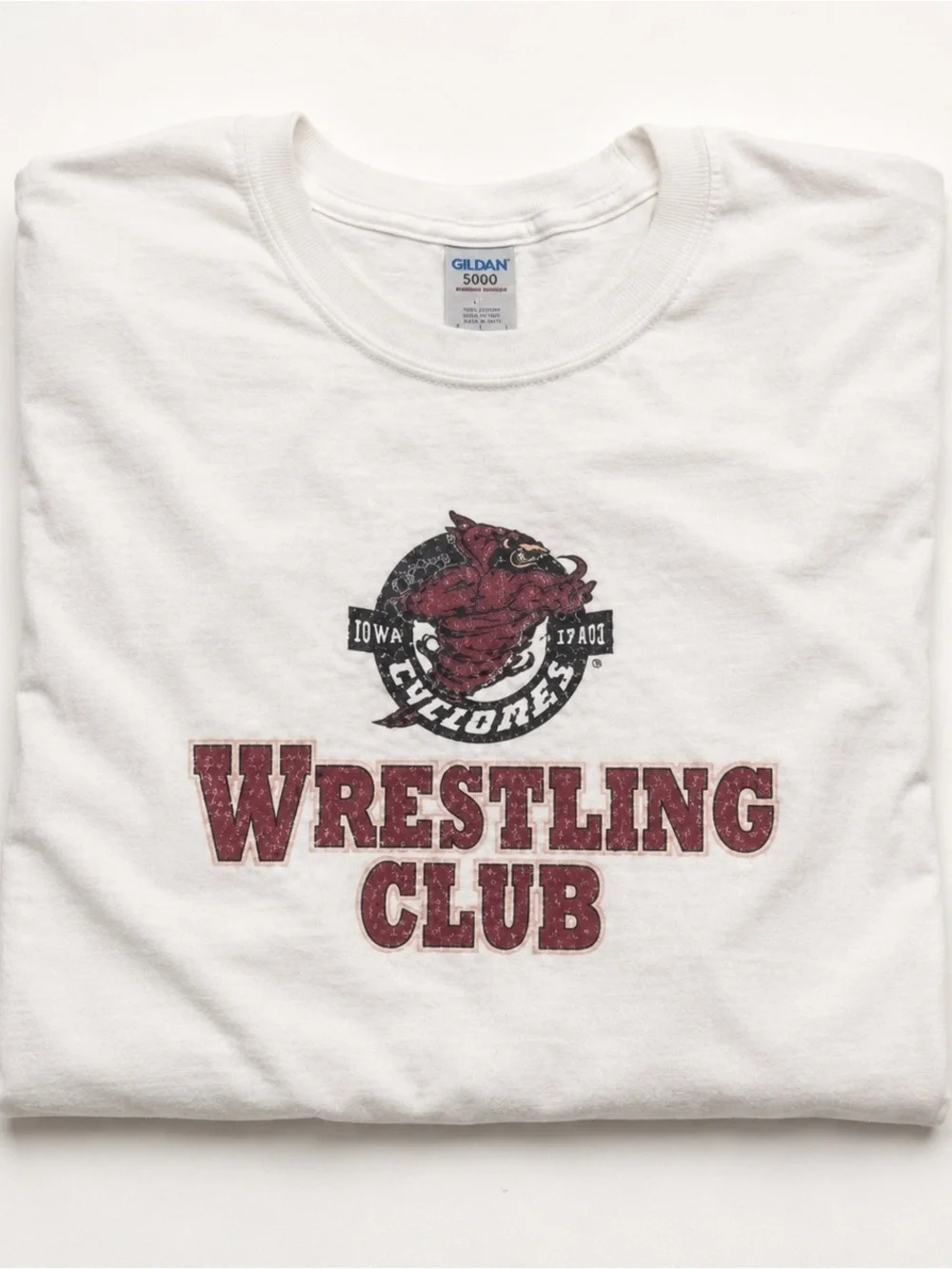 Gildan 5000 White 'Wrestling Club' Graphic Tee with Cardinal Logo Streetwear